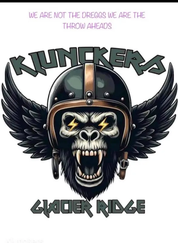 Klunckers crest: snarling gorilla in a moto helmet with wings, lettered Glider Ridge