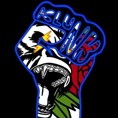Tricolor raised fist with lightning and Klunckers lettering