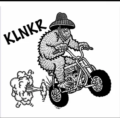 Ink drawing of a gorilla in a bucket hat riding a minibike
